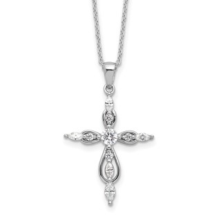 Cheryl M Sterling Silver Rhodium-plated Brilliant-cut and Marquise-cut CZ Cross 18 Inch Necklace with 2 Inch Extender
