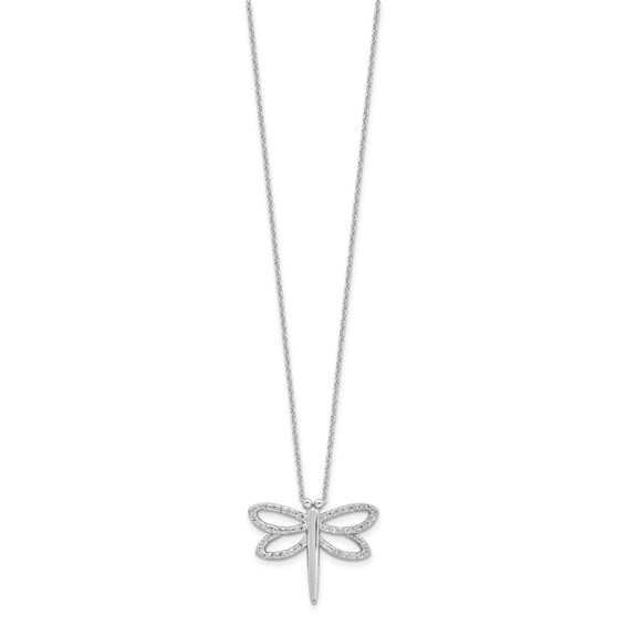 Cheryl M Sterling Silver Rhodium-plated Brilliant-cut CZ Dragonfly 18 Inch Necklace with 2 Inch Extender