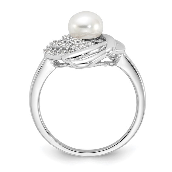 Cheryl M Sterling Silver Rhodium-plated Freshwater Cultured Pearl and Brilliant-cut CZ Fancy Teardrop Design Ring