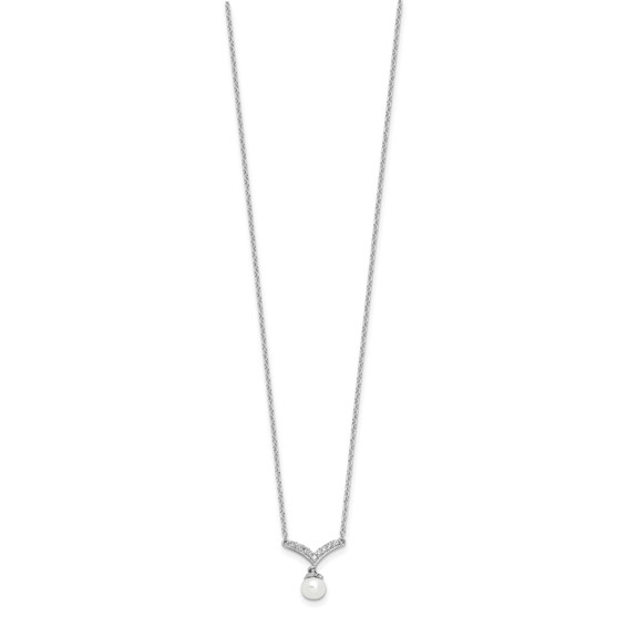 Cheryl M Sterling Silver Rhodium-plated Freshwater Cultured Pearl & Brilliant-cut CZ 18 Inch Necklace