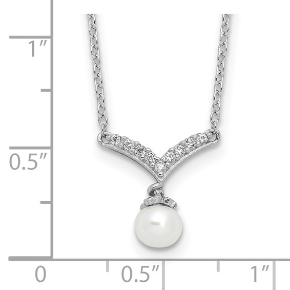 Cheryl M Sterling Silver Rhodium-plated Freshwater Cultured Pearl & Brilliant-cut CZ 18 Inch Necklace