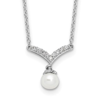 Cheryl M Sterling Silver Rhodium-plated Freshwater Cultured Pearl & Brilliant-cut CZ 18 Inch Necklace