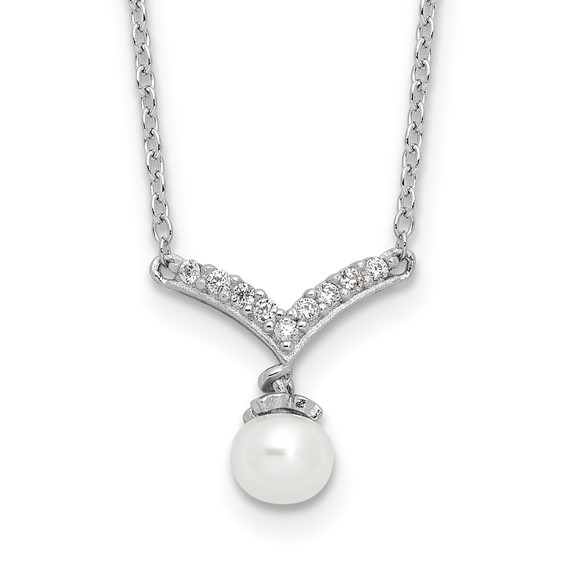 Cheryl M Sterling Silver Rhodium-plated Freshwater Cultured Pearl & Brilliant-cut CZ 18 Inch Necklace