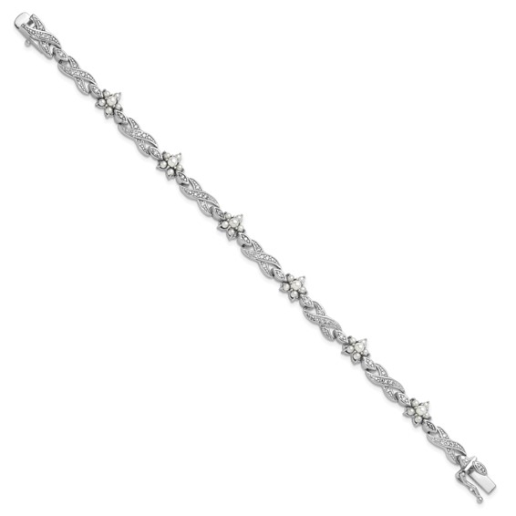 Cheryl M Sterling Silver Rhodium-plated Brilliant-cut CZ & Glass Pearl Floral Infinity 7.25 Inch Bracelet