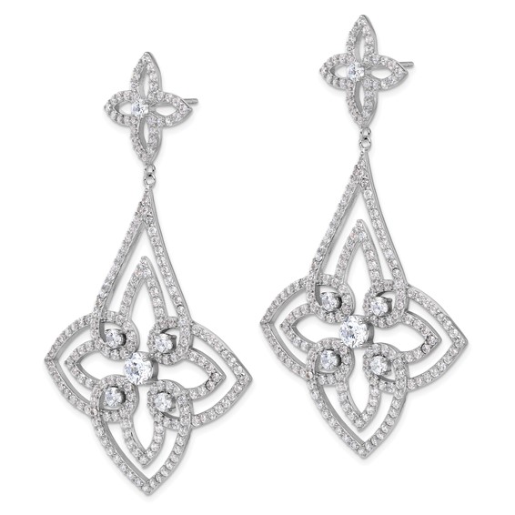 Cheryl M Sterling Silver Rhodium-plated Fancy Floral Design Brilliant-cut CZ Post Dangle Earrings