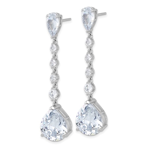 Cheryl M Sterling Silver Rhodium-plated Fancy Brilliant-cut CZ Teardrop Post Dangle Earrings
