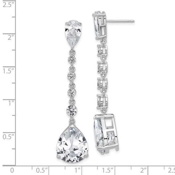 Cheryl M Sterling Silver Rhodium-plated Fancy Brilliant-cut CZ Teardrop Post Dangle Earrings