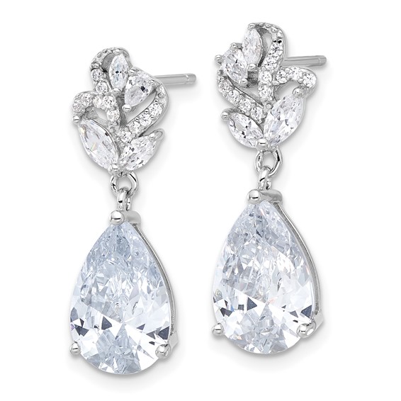 Cheryl M Sterling Silver Rhodium-plated Fancy Marquise-cut & Brilliant-cut Pear CZ Post Dangle Earrings