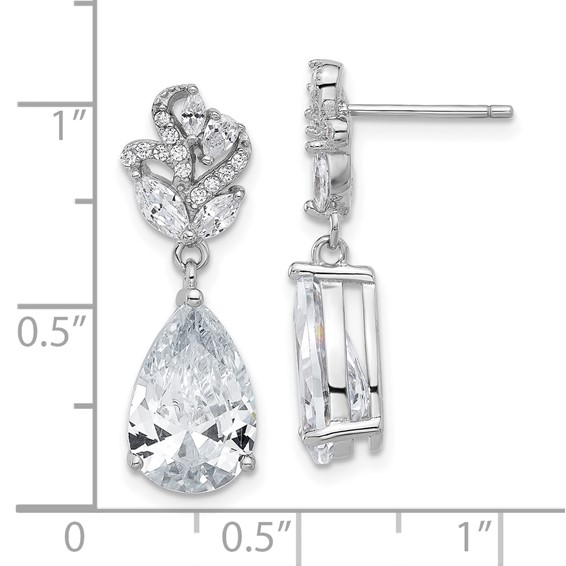 Cheryl M Sterling Silver Rhodium-plated Fancy Marquise-cut & Brilliant-cut Pear CZ Post Dangle Earrings