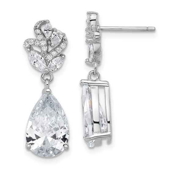 Cheryl M Sterling Silver Rhodium-plated Fancy Marquise-cut & Brilliant-cut Pear CZ Post Dangle Earrings