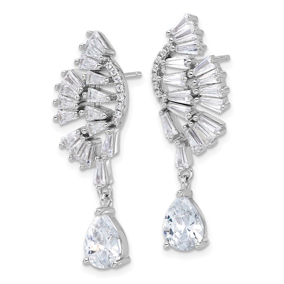Cheryl M Sterling Silver Rhodium-plated Fancy Brilliant-cut & Tapered Baguette-cut CZ Post Dangle Earrings