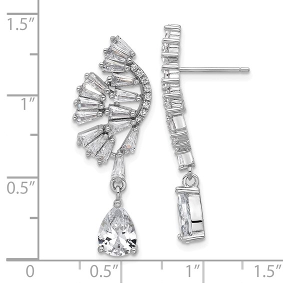 Cheryl M Sterling Silver Rhodium-plated Fancy Brilliant-cut & Tapered Baguette-cut CZ Post Dangle Earrings