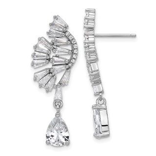 Cheryl M Sterling Silver Rhodium-plated Fancy Brilliant-cut & Tapered Baguette-cut CZ Post Dangle Earrings