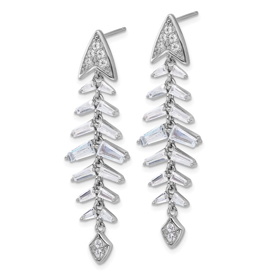 Cheryl M Sterling Silver Rhodium-plated Brilliant-cut and Tapered Baguette-cut CZ Post Dangle Earrings