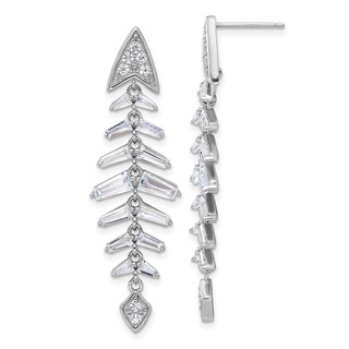 Cheryl M Sterling Silver Rhodium-plated Brilliant-cut and Tapered Baguette-cut CZ Post Dangle Earrings