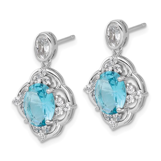 Cheryl M Sterling Silver Rhodium-plated Brilliant-cut Blue Glass and White CZ Post Dangle Earrings