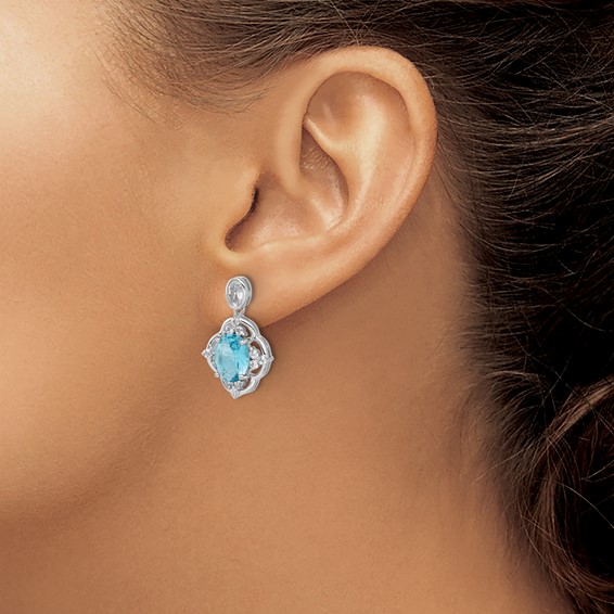 Cheryl M Sterling Silver Rhodium-plated Brilliant-cut Blue Glass and White CZ Post Dangle Earrings