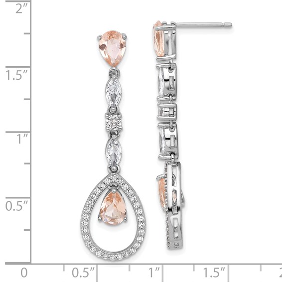 Cheryl M Sterling Silver Rhodium-plated Fancy Brilliant-cut Simulated Morganite/ White Marquise-cut and Brilliant-cut CZ Teardrop Post Dangle Earrings