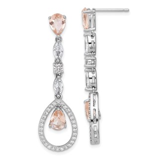 Cheryl M Sterling Silver Rhodium-plated Fancy Brilliant-cut Simulated Morganite/ White Marquise-cut and Brilliant-cut CZ Teardrop Post Dangle Earrings