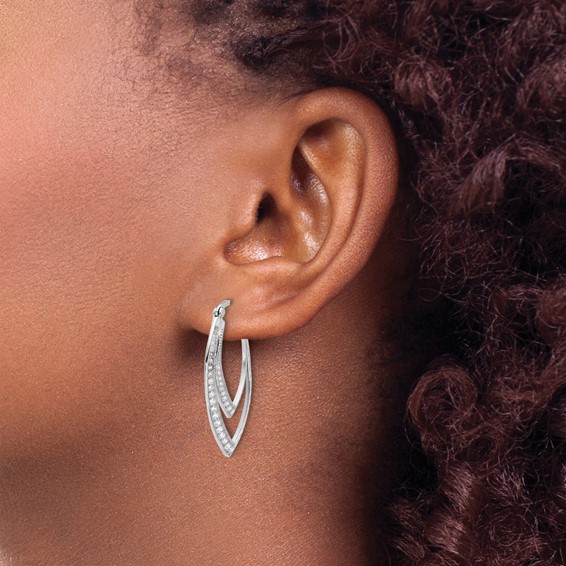 Cheryl M Sterling Silver Rhodium-plated Brilliant-cut CZ Double Marquise Shaped Hoop Earrings