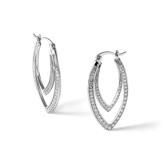 Cheryl M Sterling Silver Rhodium-plated Brilliant-cut CZ Double Marquise Shaped Hoop Earrings