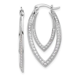 Cheryl M Sterling Silver Rhodium-plated Brilliant-cut CZ Double Marquise Shaped Hoop Earrings