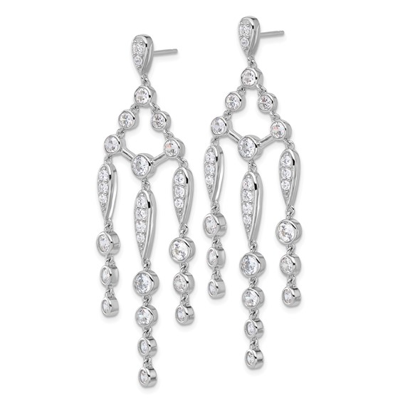 Cheryl M Sterling Silver Rhodium-plated Brilliant-cut Bezel CZ Chandelier Post Dangle Earrings