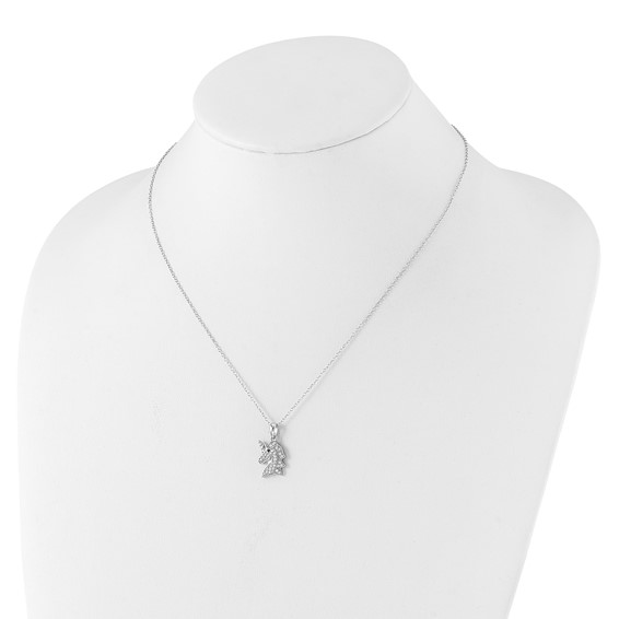Cheryl M Sterling Silver Rhodium-plated Brilliant-cut Black and White CZ Unicorn 18 Inch Necklace