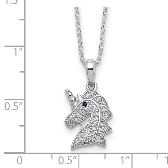 Cheryl M Sterling Silver Rhodium-plated Brilliant-cut Black and White CZ Unicorn 18 Inch Necklace