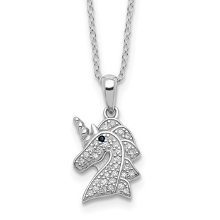 Cheryl M Sterling Silver Rhodium-plated Brilliant-cut Black and White CZ Unicorn 18 Inch Necklace