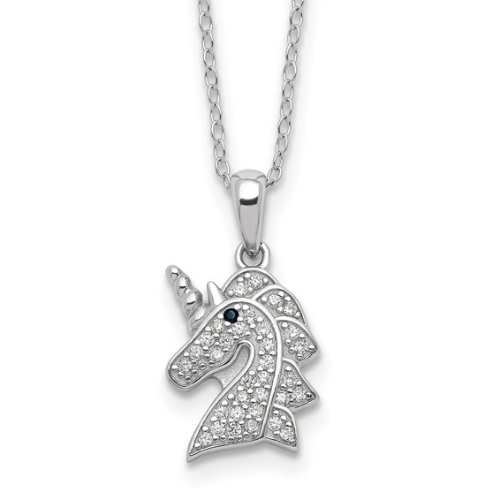 Cheryl M Sterling Silver Rhodium-plated Brilliant-cut Black and White CZ Unicorn 18 Inch Necklace