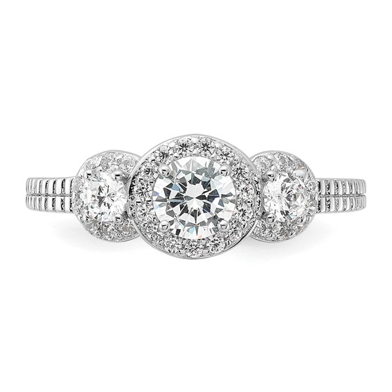 Cheryl M Sterling Silver Rhodium-plated Brilliant-cut CZ 3-Stone Halo with Textured Side Ring