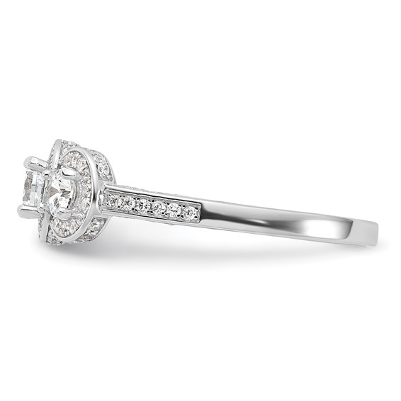 Cheryl M Sterling Silver Rhodium-plated Brilliant-cut CZ Three Stone Halo w/ Side Stones Ring