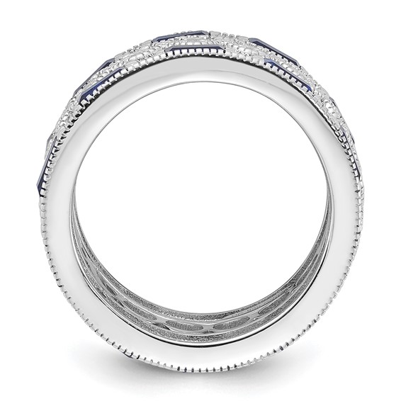 Cheryl M Sterling Silver Rhodium-plated Emerald-cut & Brilliant-cut Blue and White CZ Three Piece Eternity Ring Set