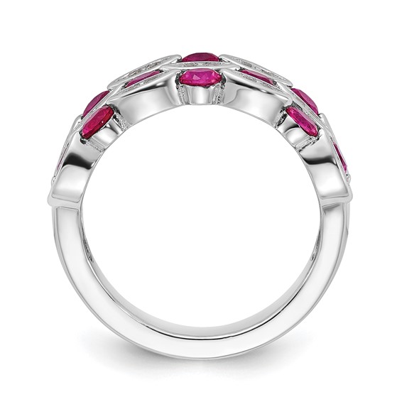 Cheryl M Sterling Silver Rhodium-plated Fancy Brilliant-cut Lab Created Ruby and Brilliant-cut White CZ Ring