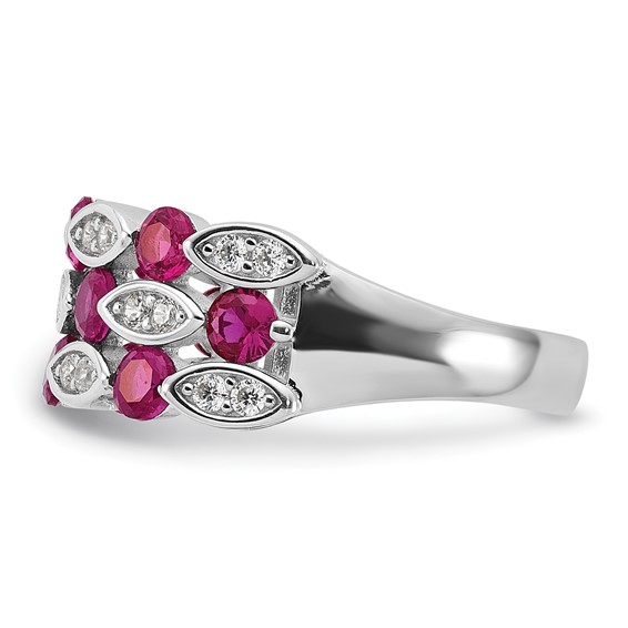 Cheryl M Sterling Silver Rhodium-plated Fancy Brilliant-cut Lab Created Ruby and Brilliant-cut White CZ Ring