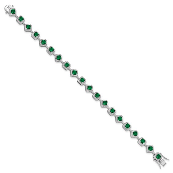 Cheryl M Sterling Silver Rhodium-plated Fancy Cushion-cut Green Glass and Brilliant-cut White CZ 7.5 Inch Bracelet