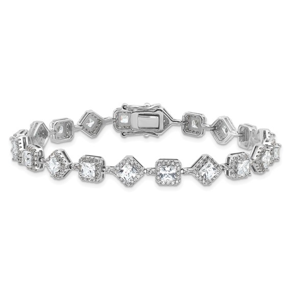 Cheryl M Sterling Silver Rhodium-plated Fancy Brilliant-cut and Cushion-cut CZ 7.5 Inch Bracelet