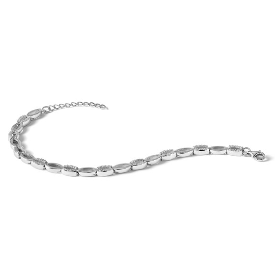 Cheryl M Sterling Silver Rhodium-plated Brilliant-cut CZ Marquise Shaped Link 7 Inch Bracelet with 1 Inch Extender