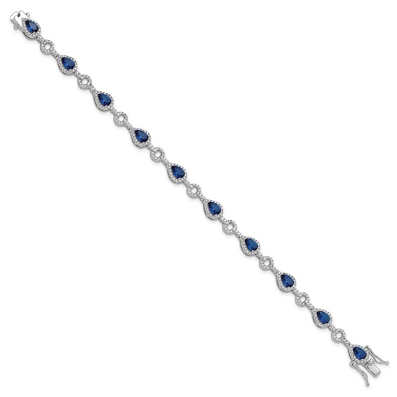 Cheryl M Sterling Silver Rhodium-plated Fancy Brilliant-cut Blue Glass & Brilliant-cut White CZ Circle and Teardrop 7.5 Inch Bracelet