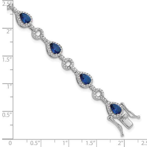 Cheryl M Sterling Silver Rhodium-plated Fancy Brilliant-cut Blue Glass & Brilliant-cut White CZ Circle and Teardrop 7.5 Inch Bracelet