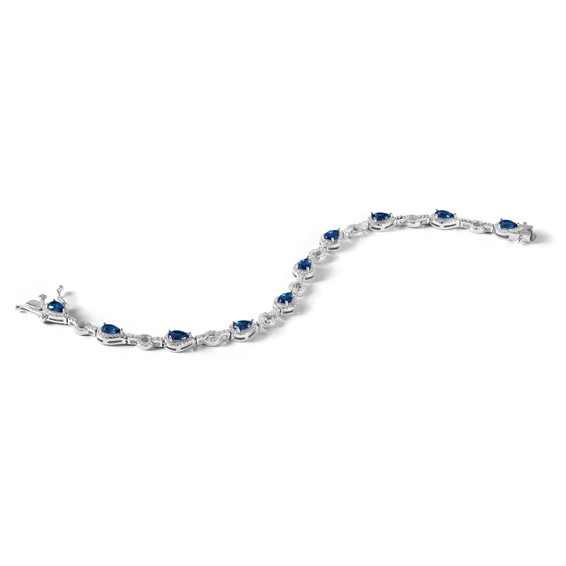 Cheryl M Sterling Silver Rhodium-plated Fancy Brilliant-cut Blue Glass & Brilliant-cut White CZ Circle and Teardrop 7.5 Inch Bracelet