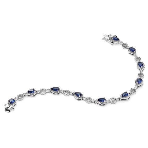 Cheryl M Sterling Silver Rhodium-plated Fancy Brilliant-cut Blue Glass & Brilliant-cut White CZ Circle and Teardrop 7.5 Inch Bracelet