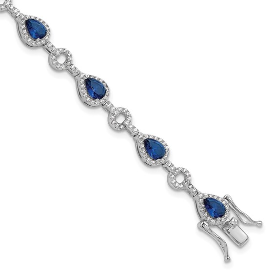 Cheryl M Sterling Silver Rhodium-plated Fancy Brilliant-cut Blue Glass & Brilliant-cut White CZ Circle and Teardrop 7.5 Inch Bracelet