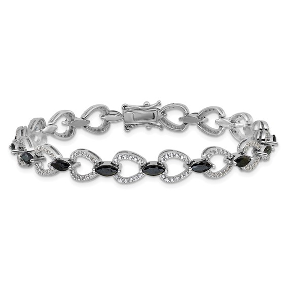 Cheryl M Sterling Silver Rhodium-plated Fancy Marquise-cut Black CZ and Brilliant-cut White CZ 7.5 Inch Bracelet