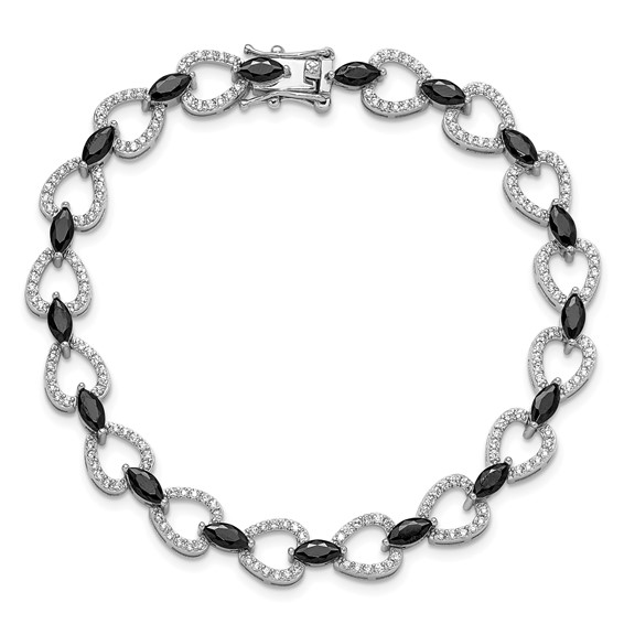Cheryl M Sterling Silver Rhodium-plated Fancy Marquise-cut Black CZ and Brilliant-cut White CZ 7.5 Inch Bracelet