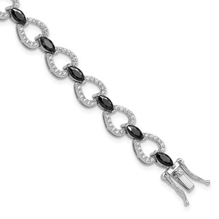 Cheryl M Sterling Silver Rhodium-plated Fancy Marquise-cut Black CZ and Brilliant-cut White CZ 7.5 Inch Bracelet