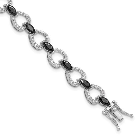 Cheryl M Sterling Silver Rhodium-plated Fancy Marquise-cut Black CZ and Brilliant-cut White CZ 7.5 Inch Bracelet