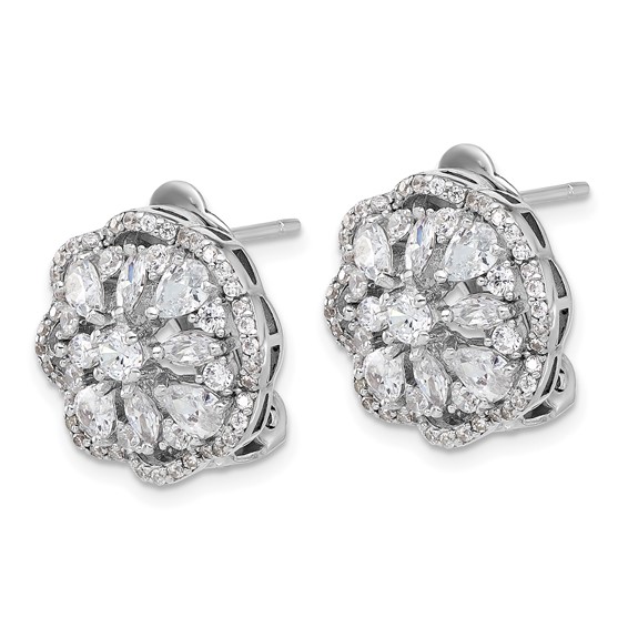 Cheryl M Sterling Silver Rhodium-plated Brilliant-cut and Marquise-cut CZ Flower Post Omega Earrings