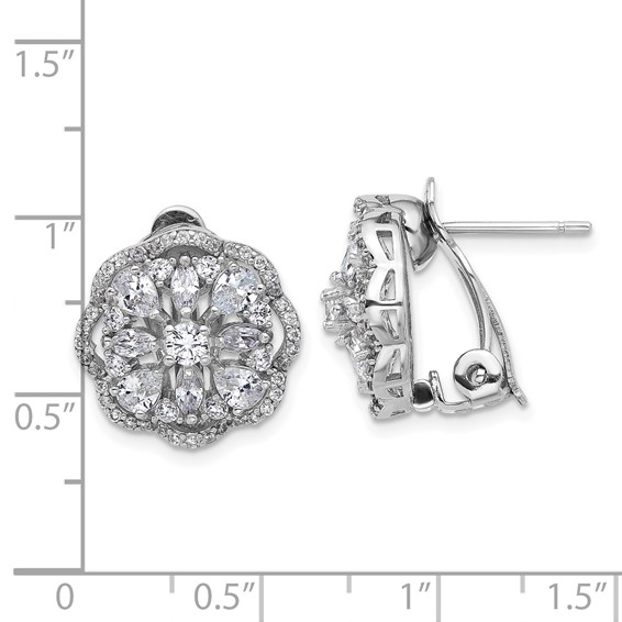 Cheryl M Sterling Silver Rhodium-plated Brilliant-cut and Marquise-cut CZ Flower Post Omega Earrings
